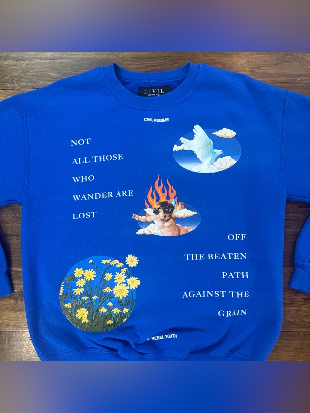 Civil Regime Crewneck Sweatshirt Medium Blue Off The Beaten Path Graphic Pullove